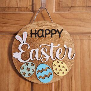 Happy Easter Wooden Sign, Easter, Spring, Wood Round Sign, Wood Sign, Laser Cut,